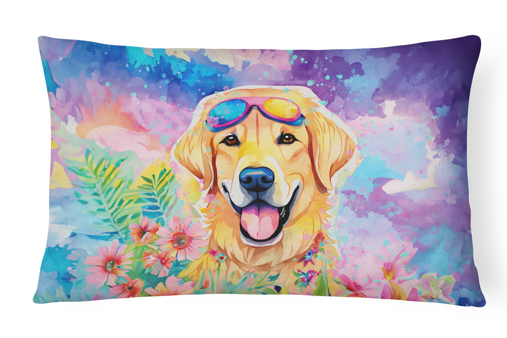 Yellow Labrador Hippie Dawg Decorative Throw Pillow 12x16 Indoor Outdoor Accent Cushion, Fabric Cover with Insert for Sofa, Bed, Porch & Living Room