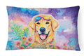 Yellow Labrador Hippie Dawg Decorative Throw Pillow 12x16 Indoor Outdoor Accent Cushion, Fabric Cover with Insert for Sofa, Bed, Porch & Living Room