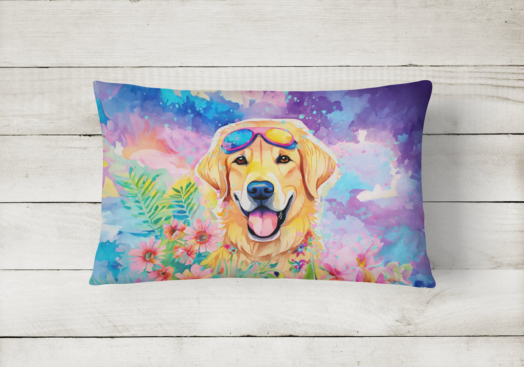Yellow Labrador Hippie Dawg Decorative Throw Pillow 12x16 Indoor Outdoor Accent Cushion, Fabric Cover with Insert for Sofa, Bed, Porch & Living Room