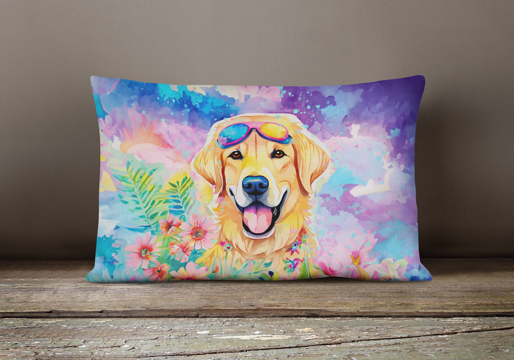 Yellow Labrador Hippie Dawg Decorative Throw Pillow 12x16 Indoor Outdoor Accent Cushion, Fabric Cover with Insert for Sofa, Bed, Porch & Living Room