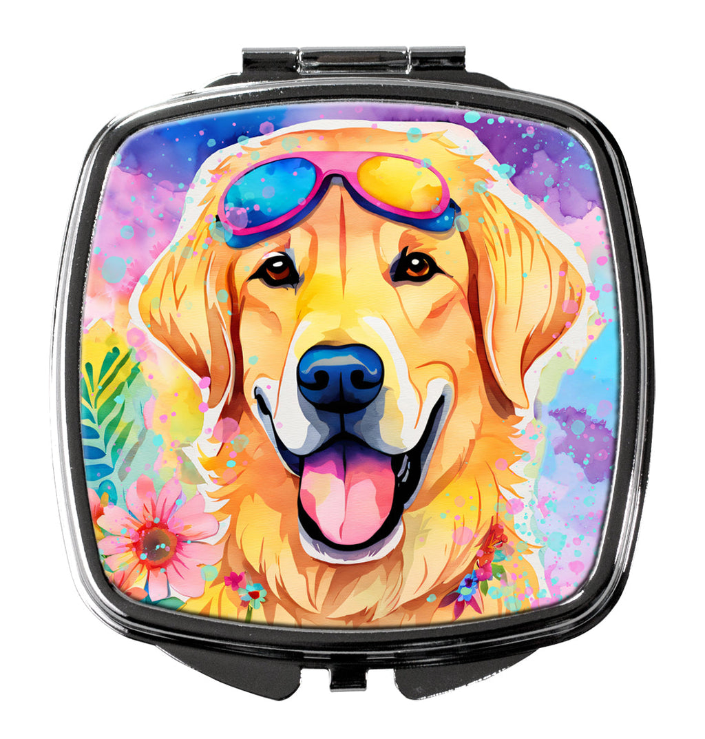 Yellow Labrador Hippie Dawg Compact Mirror Decorative Travel Makeup Mirror for Women Girls Gifts Pocket Makeup Mirror Folding Handheld