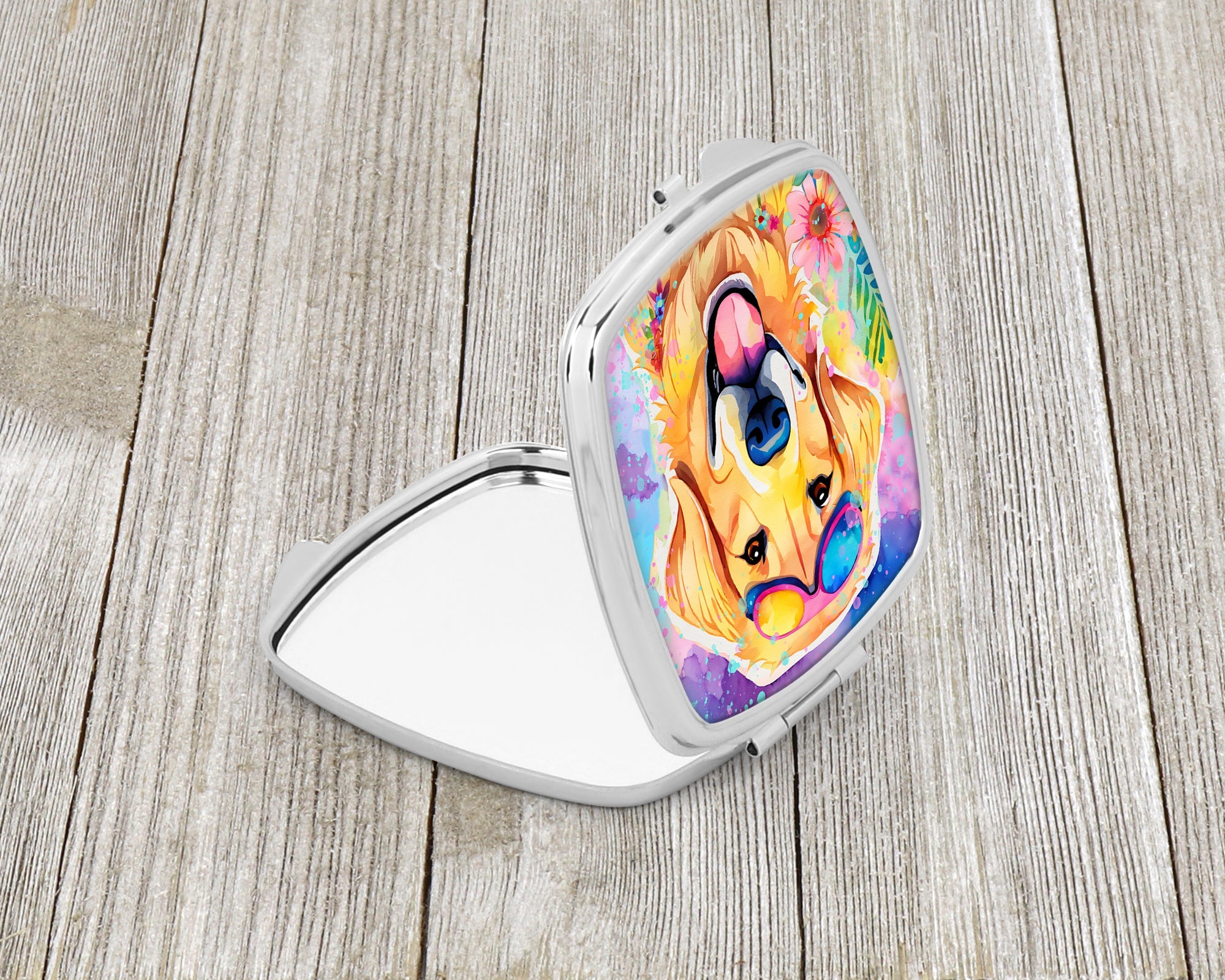 Yellow Labrador Hippie Dawg Compact Mirror Decorative Travel Makeup Mirror for Women Girls Gifts Pocket Makeup Mirror Folding Handheld