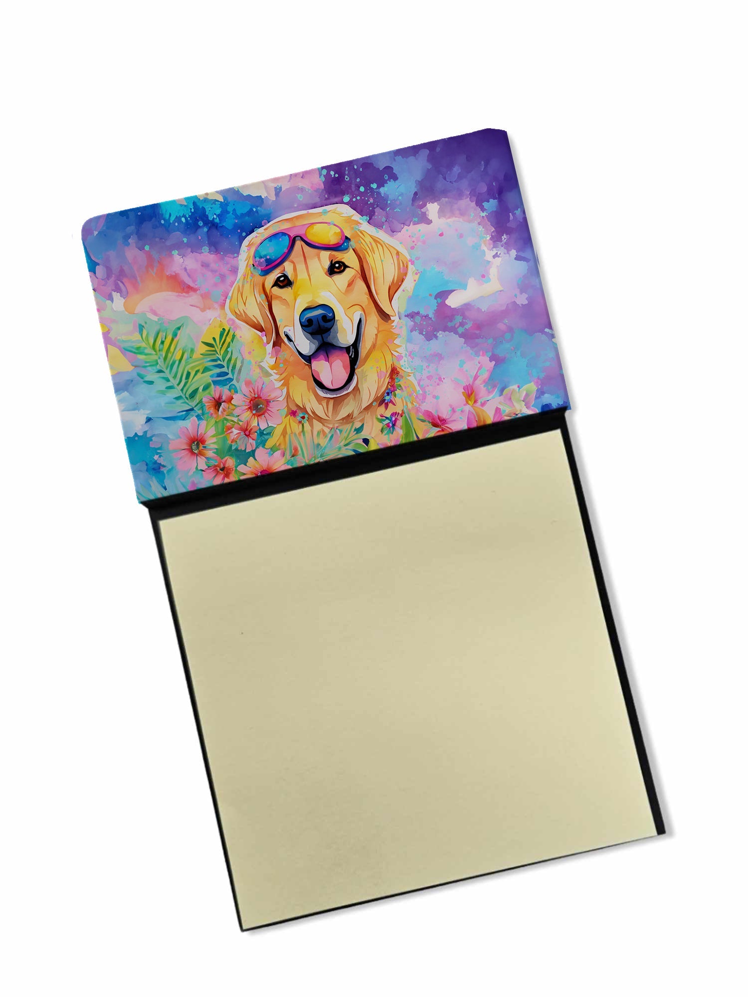 Yellow Labrador Hippie Dawg Watercolor Sticky Note Holder Refillable Dispenser Desk Accessory 3x3 Pad Gift