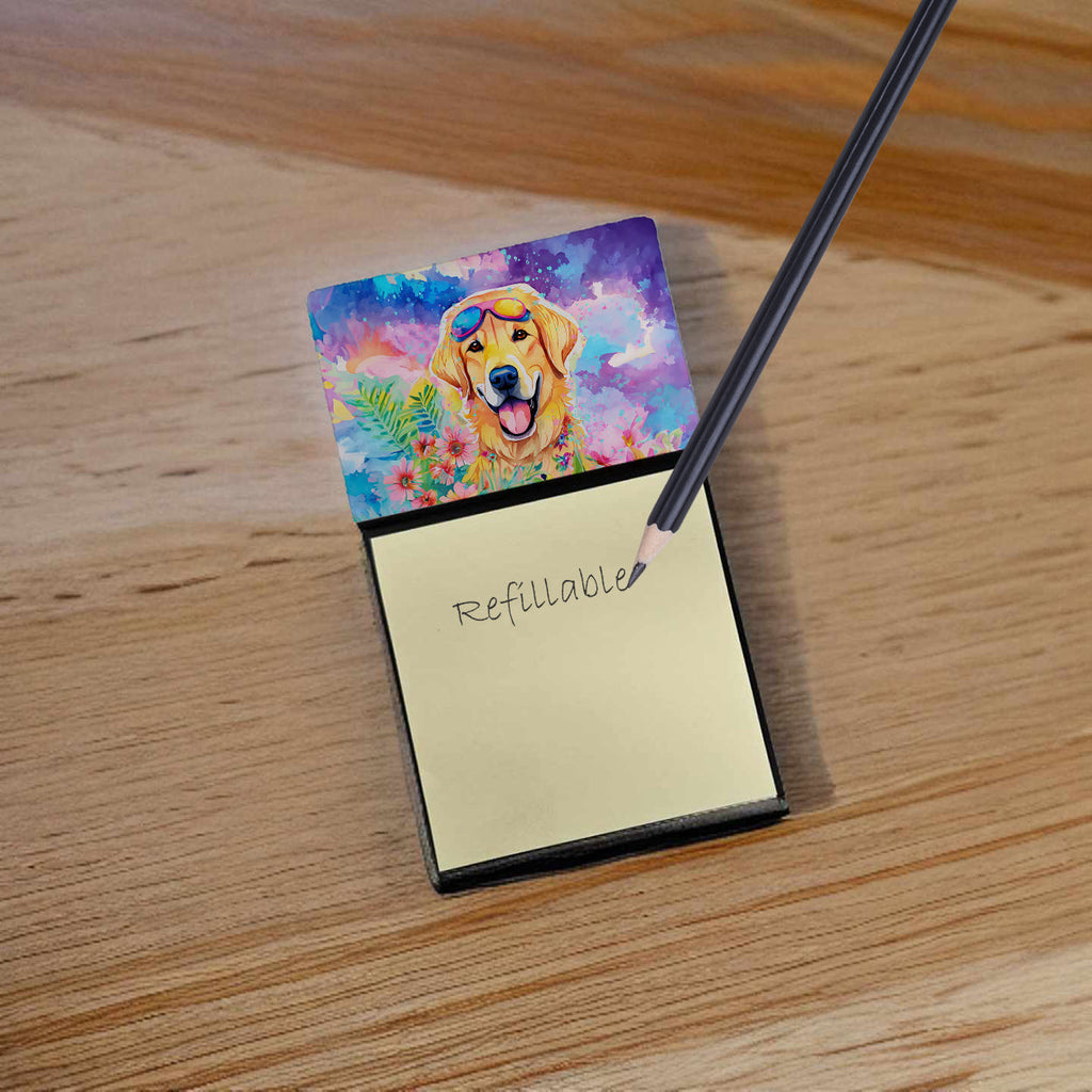 Yellow Labrador Hippie Dawg Watercolor Sticky Note Holder Refillable Dispenser Desk Accessory 3x3 Pad Gift