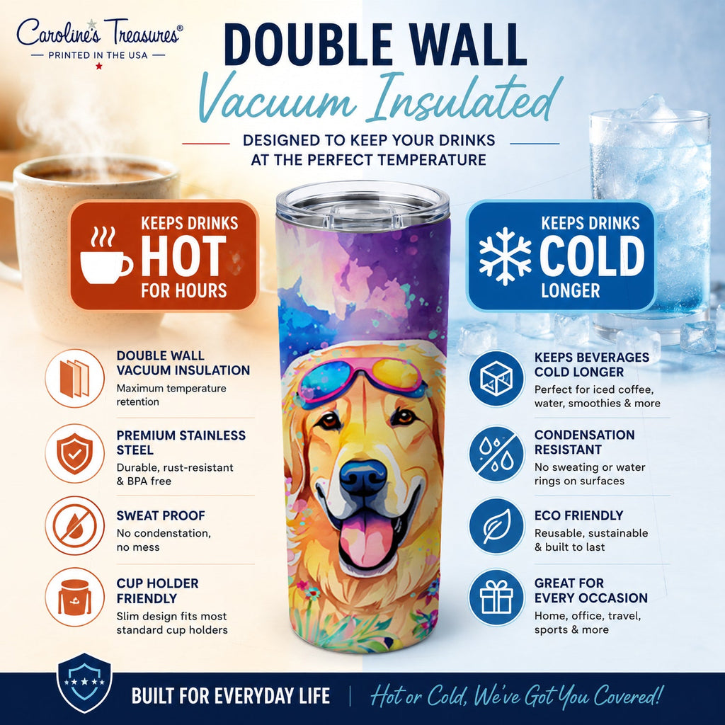 Yellow Labrador Hippie Dawg Stainless Steel Skinny Tumbler 20 oz Vacuum Double Walled Reusable Insulated Travel Cup