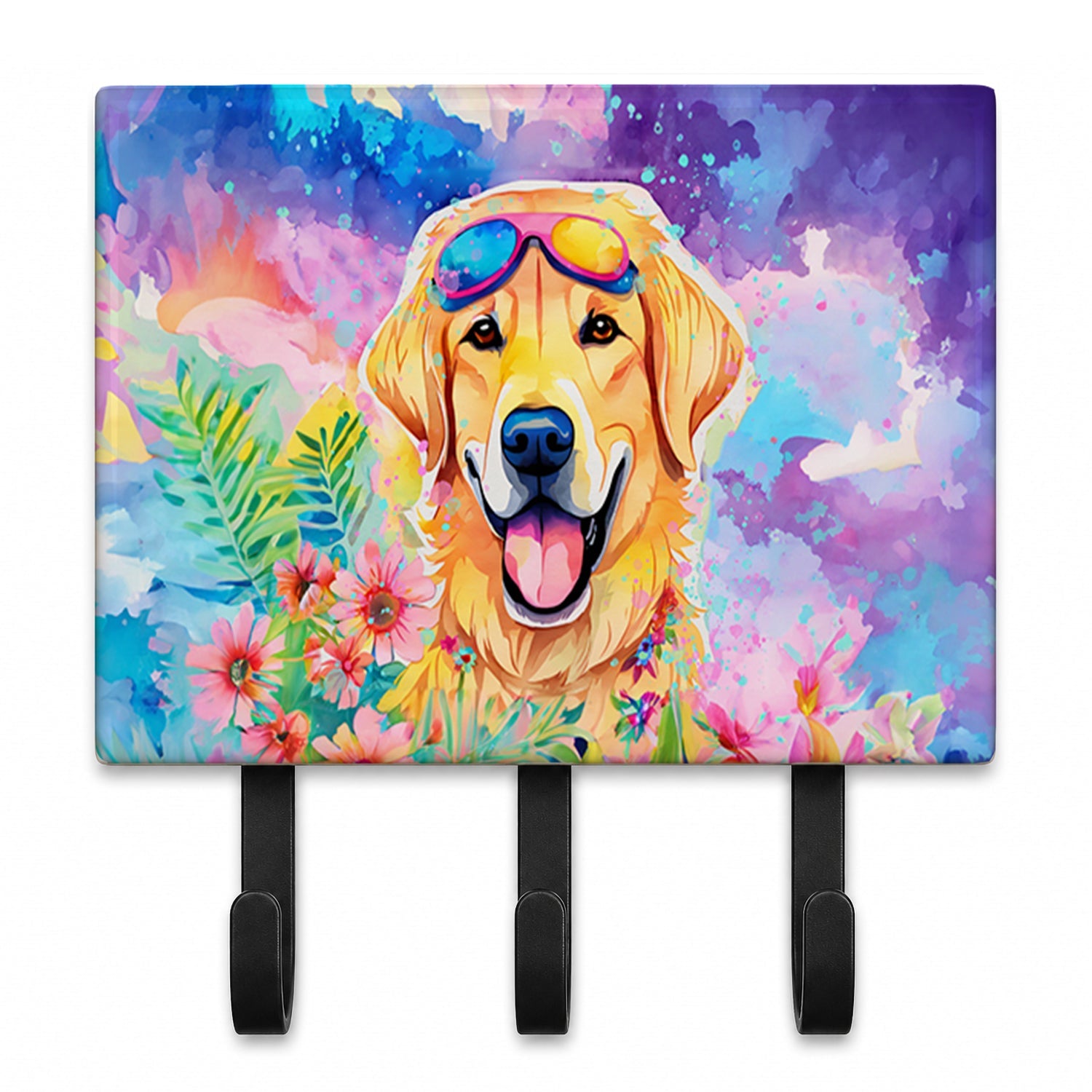 Yellow Labrador Hippie Dawg Leash or Key Holder Wall Hooks, Coat Rack Wall Mount, for Hanging Keys, Towels, Aprons, Leashes