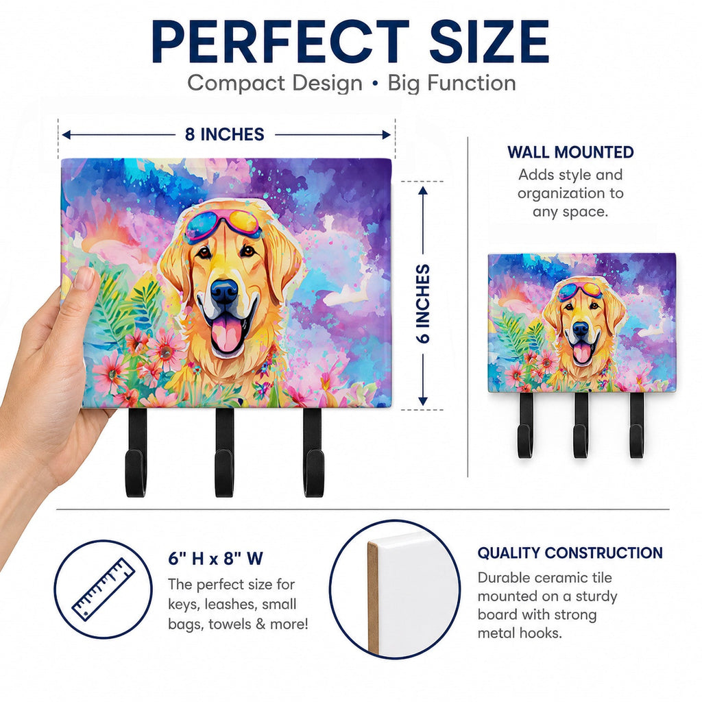 Yellow Labrador Hippie Dawg Leash or Key Holder Wall Hooks, Coat Rack Wall Mount, for Hanging Keys, Towels, Aprons, Leashes