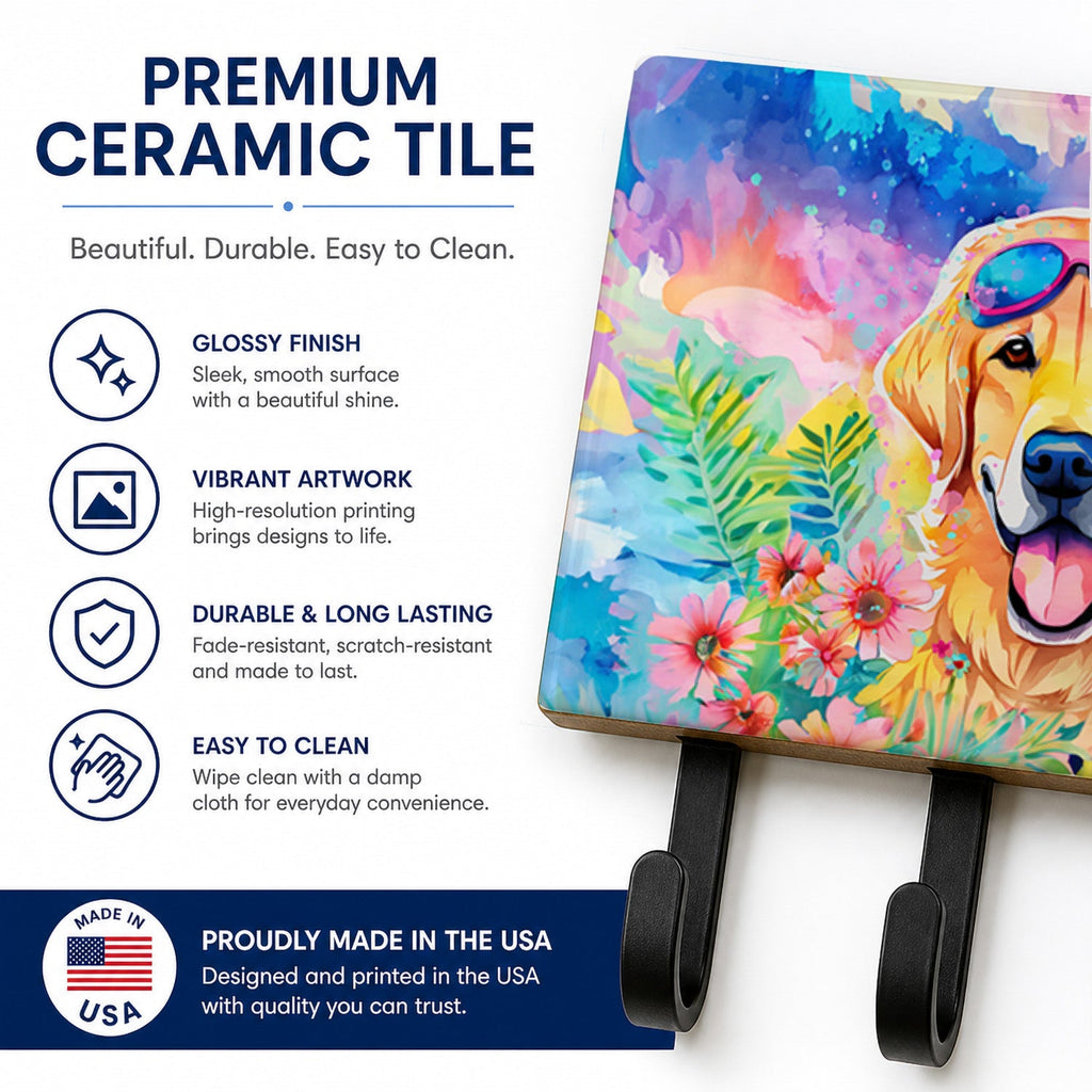 Yellow Labrador Hippie Dawg Leash or Key Holder Wall Hooks, Coat Rack Wall Mount, for Hanging Keys, Towels, Aprons, Leashes