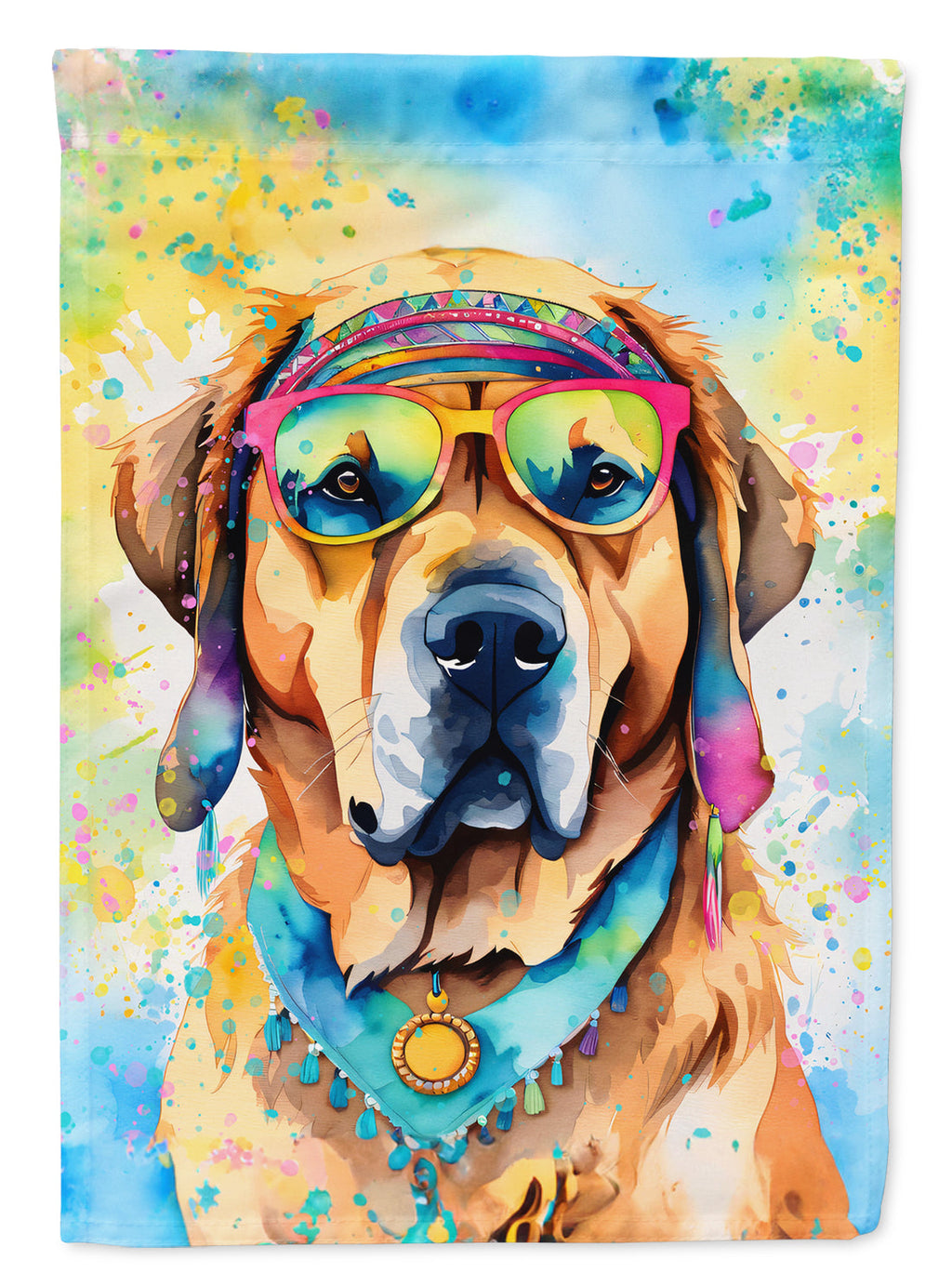 Mastiff Hippie Dawg House Flag 28x40 Porch Sleeve Pole Decorative Outside Yard Banner Artwork Wall Hanging, Polyester