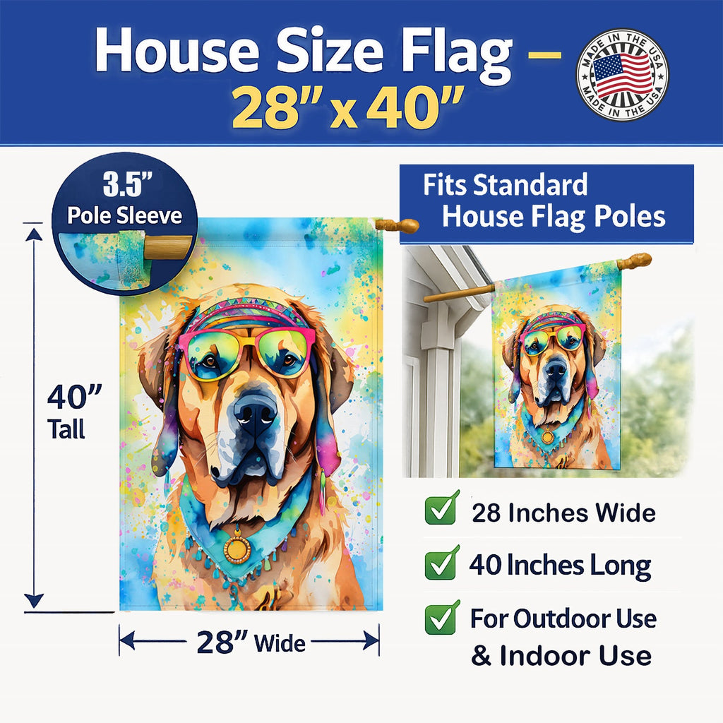 Mastiff Hippie Dawg House Flag 28x40 Porch Sleeve Pole Decorative Outside Yard Banner Artwork Wall Hanging, Polyester