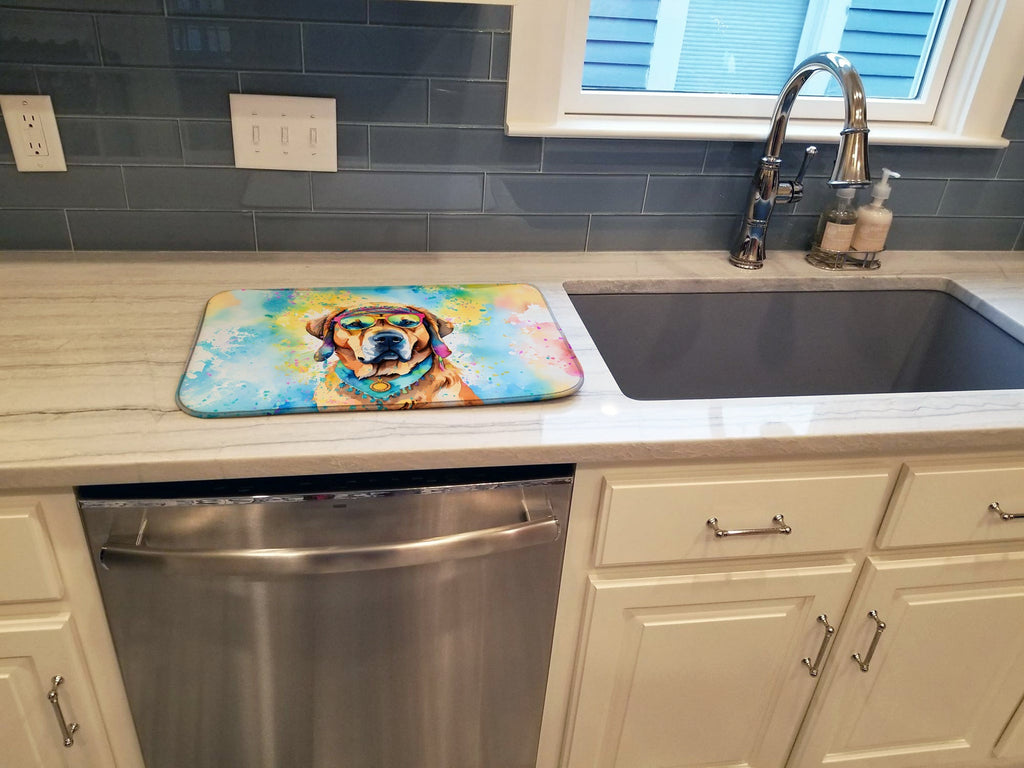 Mastiff Hippie Dawg Dish Drying Mat Absorbent Dish Drying Mat Pad for Kitchen Counter Dish Drainer Mat for Countertop, 14 x 21", Multicolor