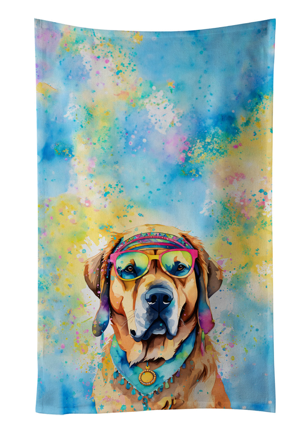 Mastiff Hippie Dawg Kitchen Towel Velour Plush Front and Cotton Loop Back Machine Washable