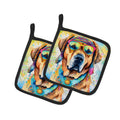 Mastiff Hippie Dawg Pot Holder Set of 2 Heat Resistant Quilted Hot Pads 7.5 x 7.5 Inch, Insulated Kitchen Trivets for Cooking & Baking