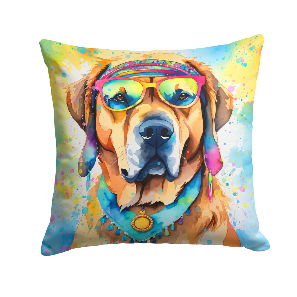 Mastiff Hippie Dawg Decorative Throw Pillow 14x14 Indoor Outdoor Accent Cushion, Fabric Cover with Insert for Sofa, Bed, Porch & Living Room