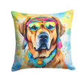 Mastiff Hippie Dawg Decorative Throw Pillow 14x14 Indoor Outdoor Accent Cushion, Fabric Cover with Insert for Sofa, Bed, Porch & Living Room