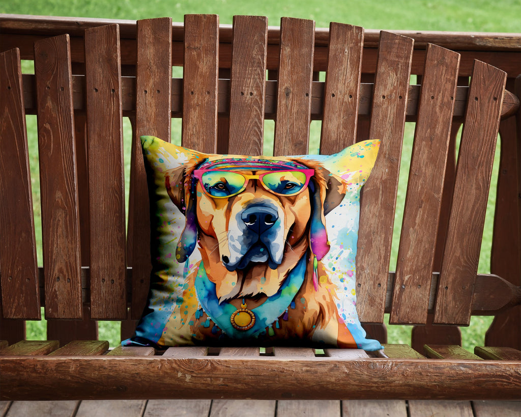 Mastiff Hippie Dawg Decorative Throw Pillow 14x14 Indoor Outdoor Accent Cushion, Fabric Cover with Insert for Sofa, Bed, Porch & Living Room