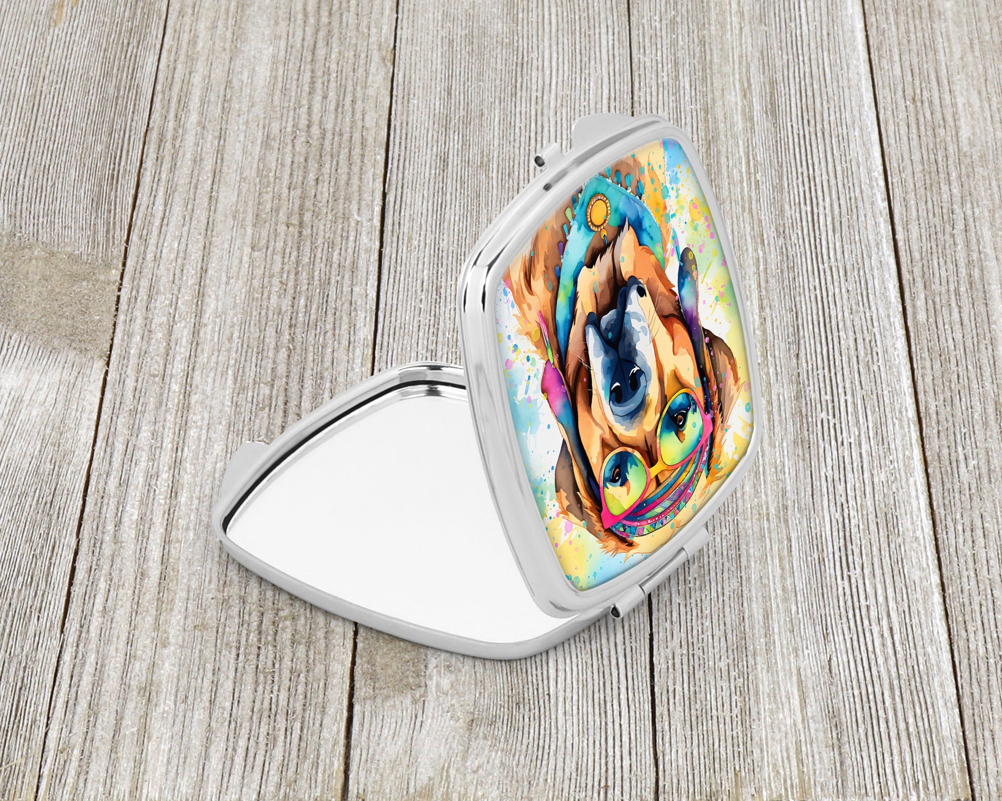 Mastiff Hippie Dawg Compact Mirror Decorative Travel Makeup Mirror for Women Girls Gifts Pocket Makeup Mirror Folding Handheld