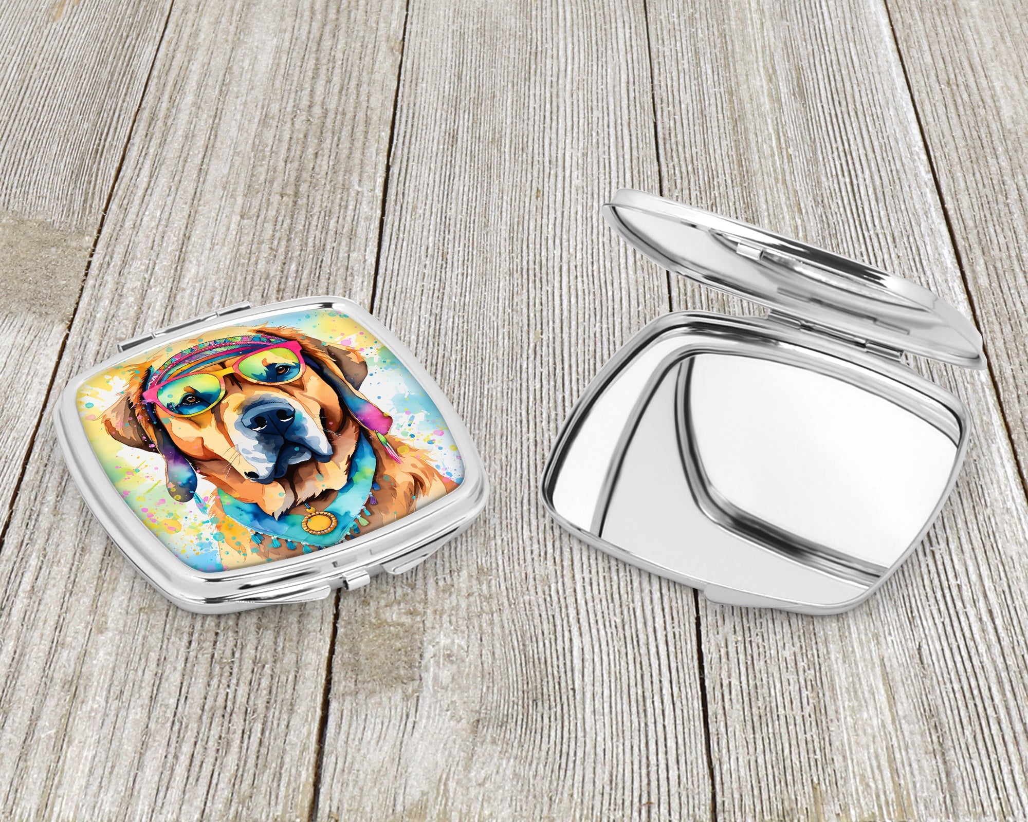 Mastiff Hippie Dawg Compact Mirror Decorative Travel Makeup Mirror for Women Girls Gifts Pocket Makeup Mirror Folding Handheld