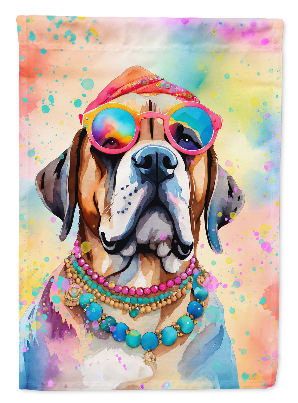Mastiff Hippie Dawg House Flag 28x40 Porch Sleeve Pole Decorative Outside Yard Banner Artwork Wall Hanging, Polyester