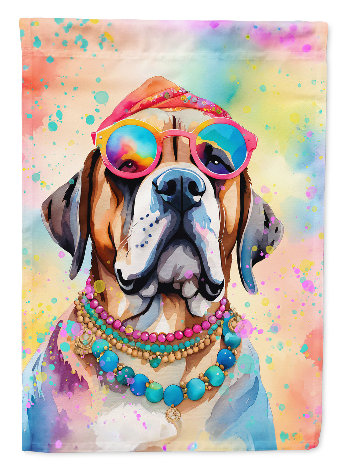 Mastiff Hippie Dawg House Flag 28x40 Porch Sleeve Pole Decorative Outside Yard Banner Artwork Wall Hanging, Polyester