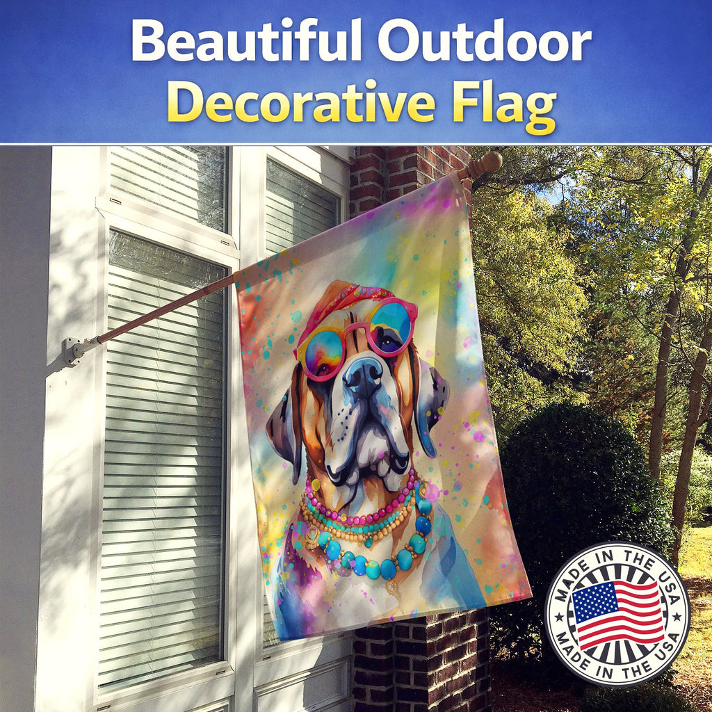 Mastiff Hippie Dawg House Flag 28x40 Porch Sleeve Pole Decorative Outside Yard Banner Artwork Wall Hanging, Polyester