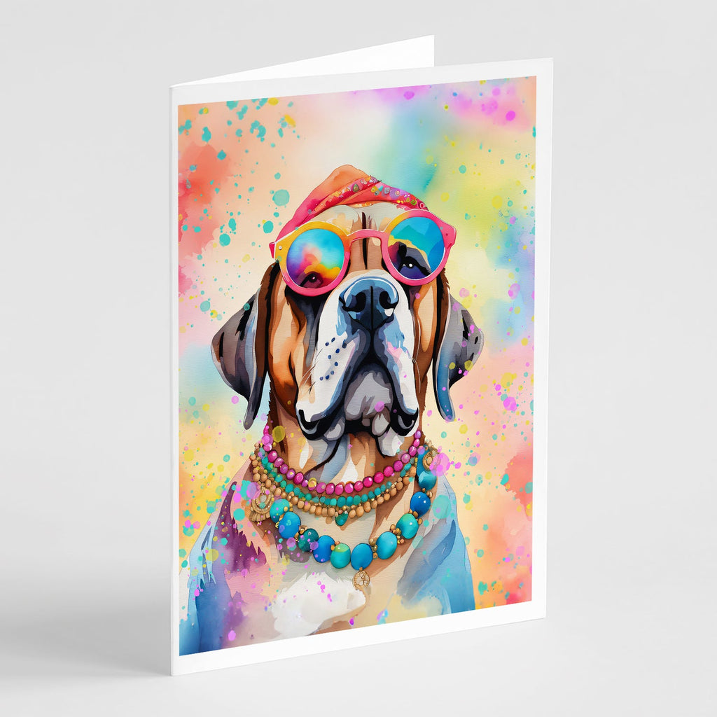 Mastiff Hippie Dawg Greeting Cards Pack of 8 Blank Cards with Envelopes Whimsical A7 Size 5x7