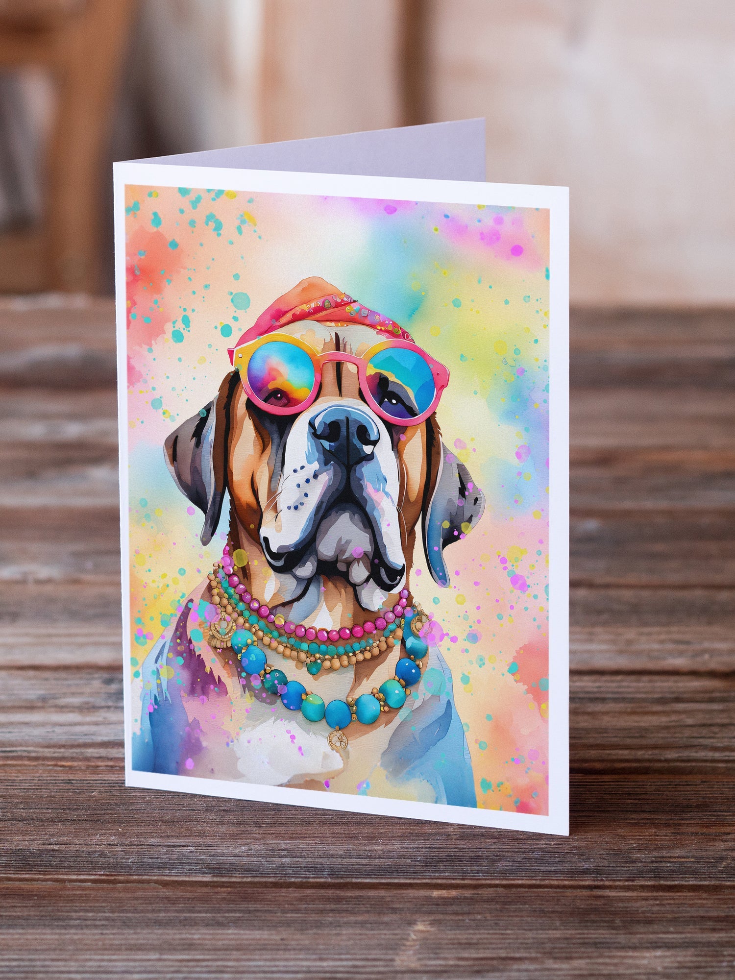 Mastiff Hippie Dawg Greeting Cards Pack of 8 Blank Cards with Envelopes Whimsical A7 Size 5x7