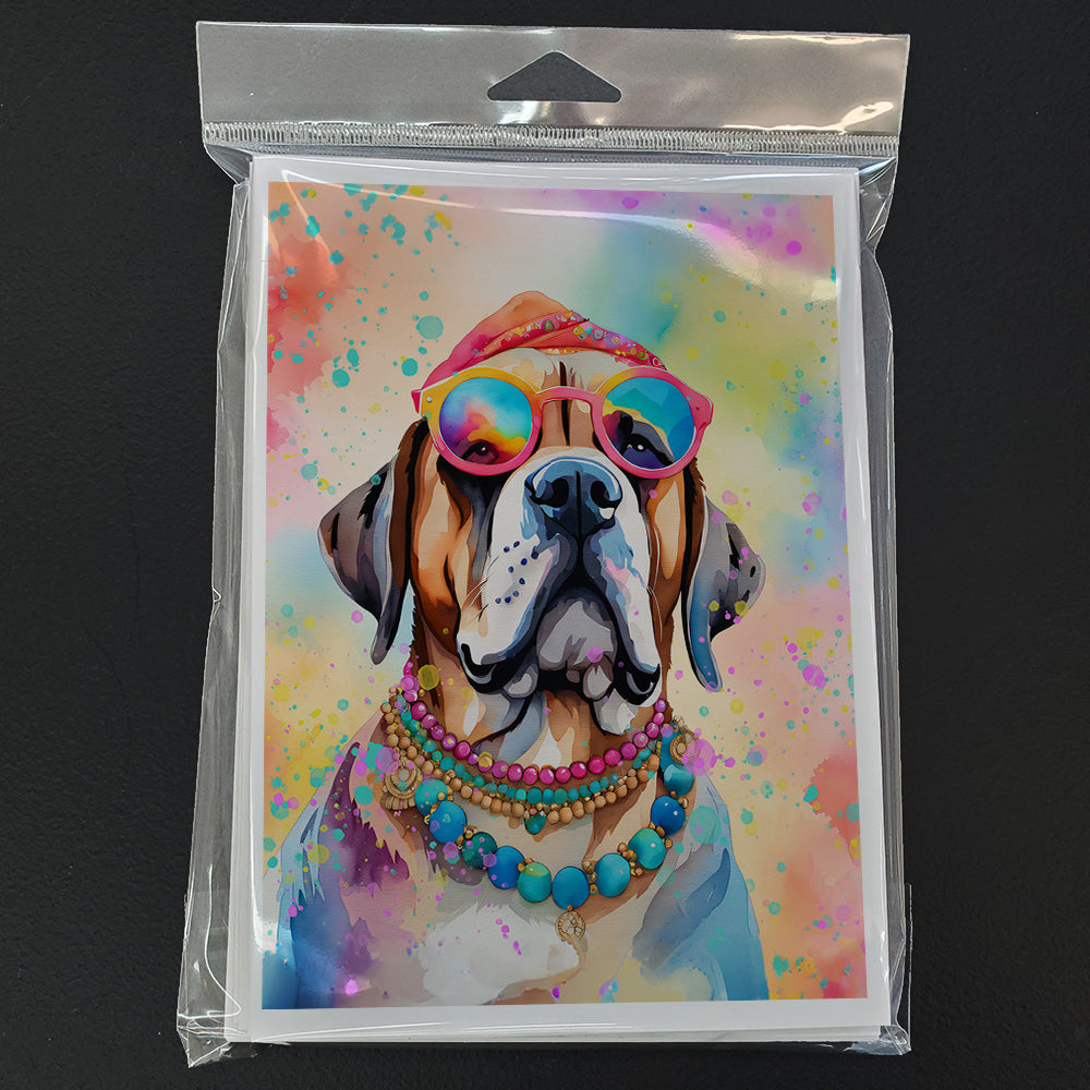 Mastiff Hippie Dawg Greeting Cards Pack of 8 Blank Cards with Envelopes Whimsical A7 Size 5x7