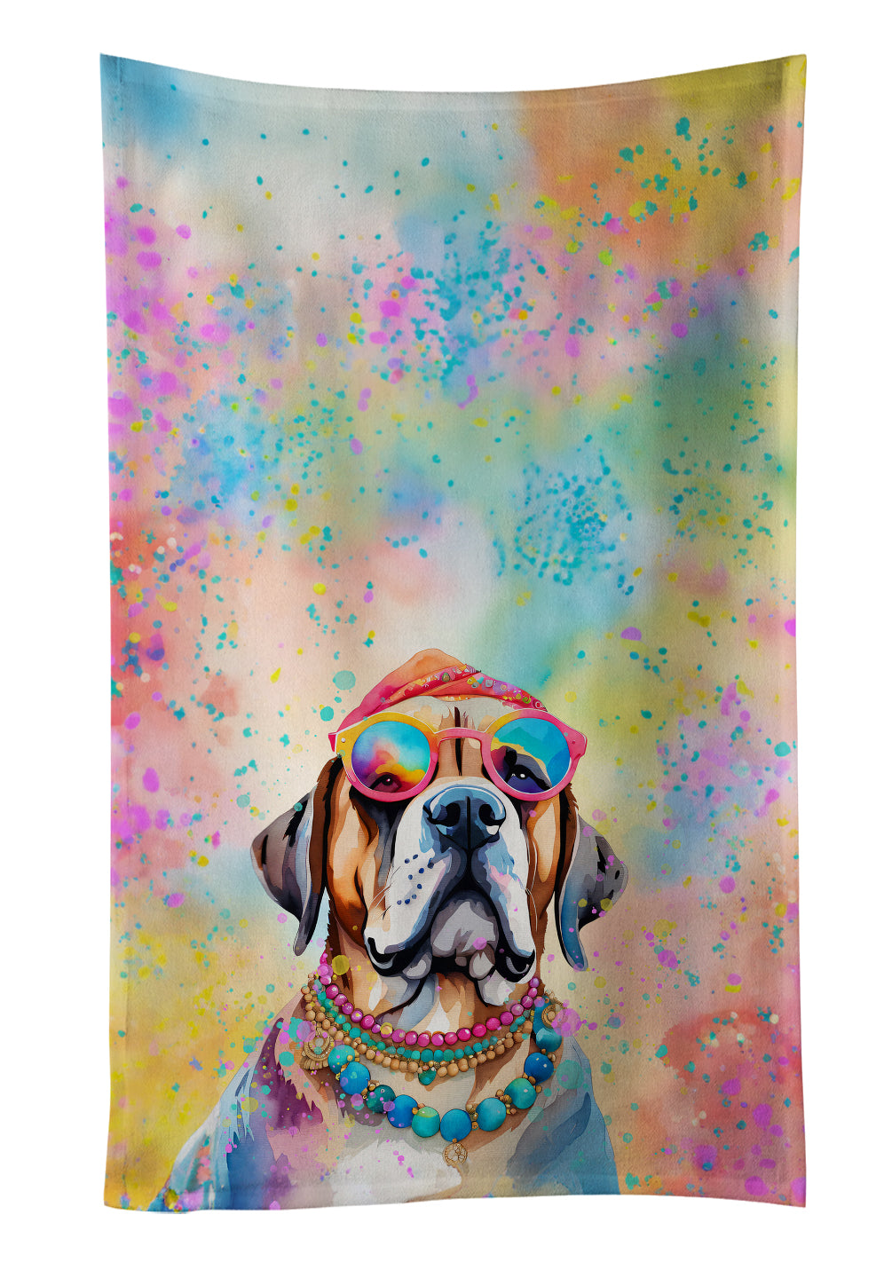 Mastiff Hippie Dawg Kitchen Towel Velour Plush Front and Cotton Loop Back Machine Washable