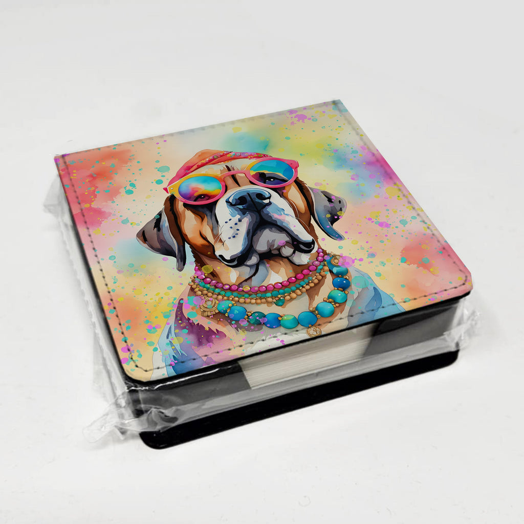 Mastiff Hippie Dawg PU Leather Note Paper Holder with Artist-Designed Cover, Desk Accessory, Office Gift
