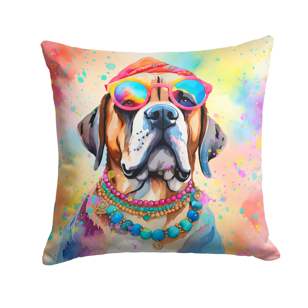 Mastiff Hippie Dawg Decorative Throw Pillow 14x14 Indoor Outdoor Accent Cushion, Fabric Cover with Insert for Sofa, Bed, Porch & Living Room
