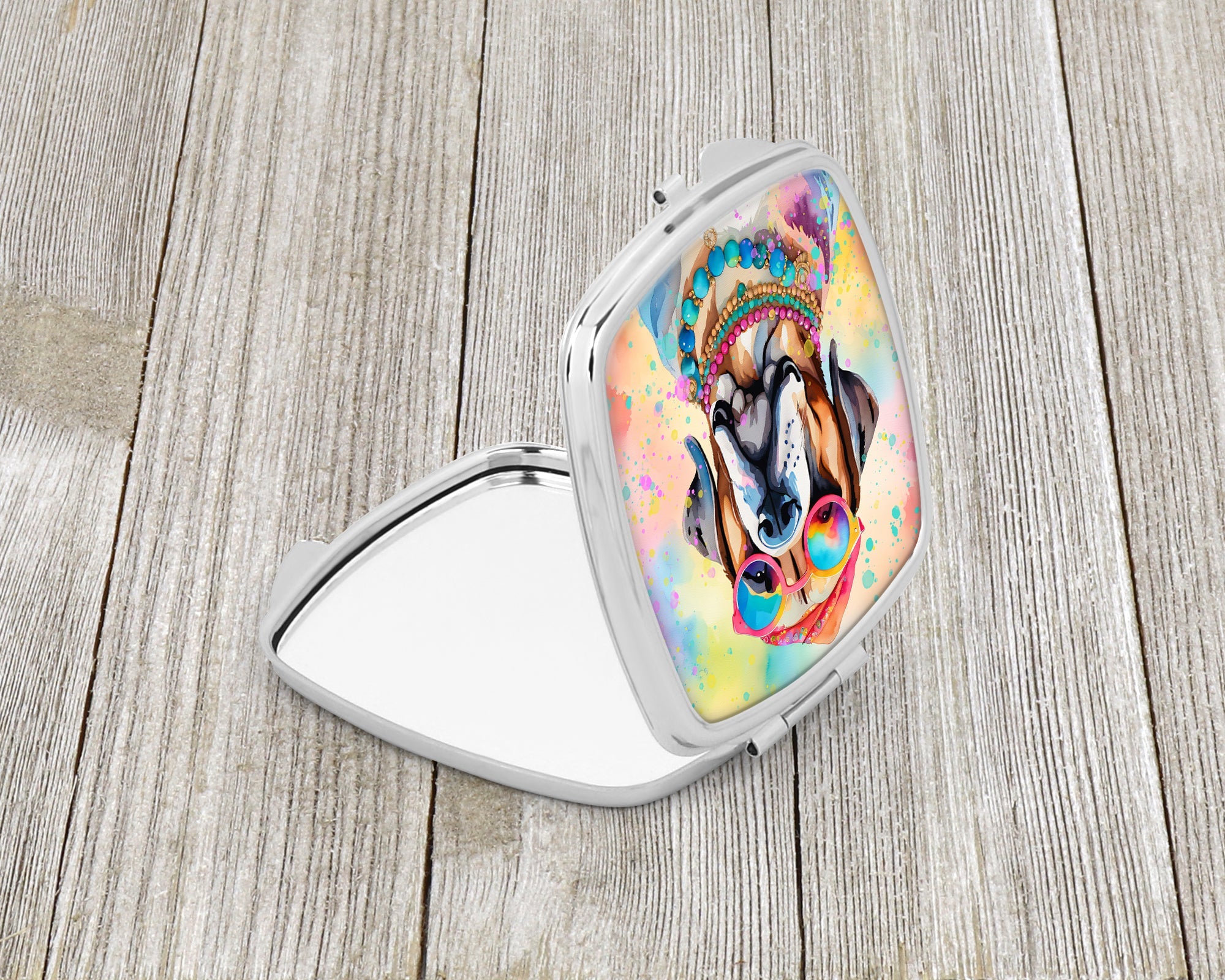 Mastiff Hippie Dawg Compact Mirror Decorative Travel Makeup Mirror for Women Girls Gifts Pocket Makeup Mirror Folding Handheld