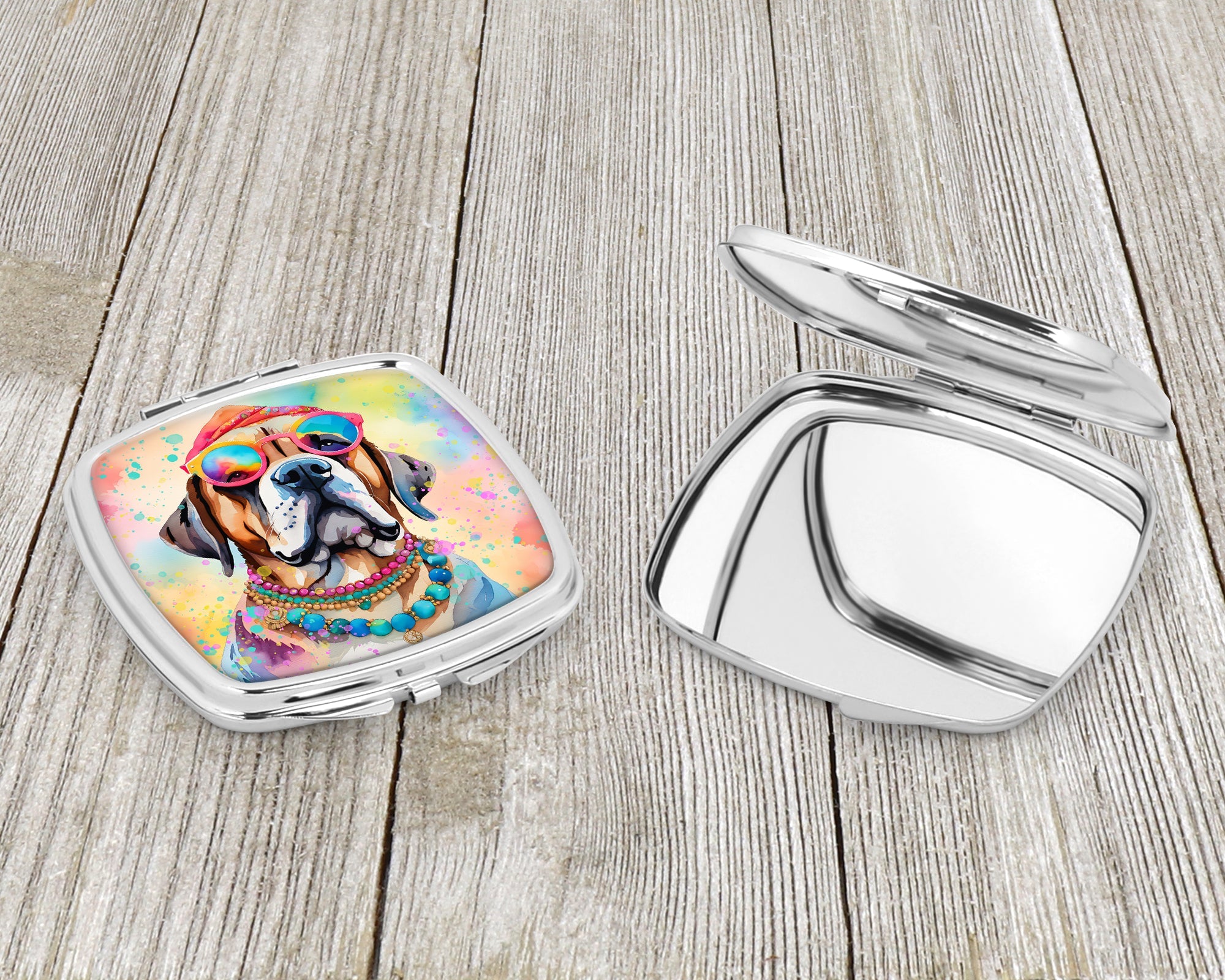 Mastiff Hippie Dawg Compact Mirror Decorative Travel Makeup Mirror for Women Girls Gifts Pocket Makeup Mirror Folding Handheld