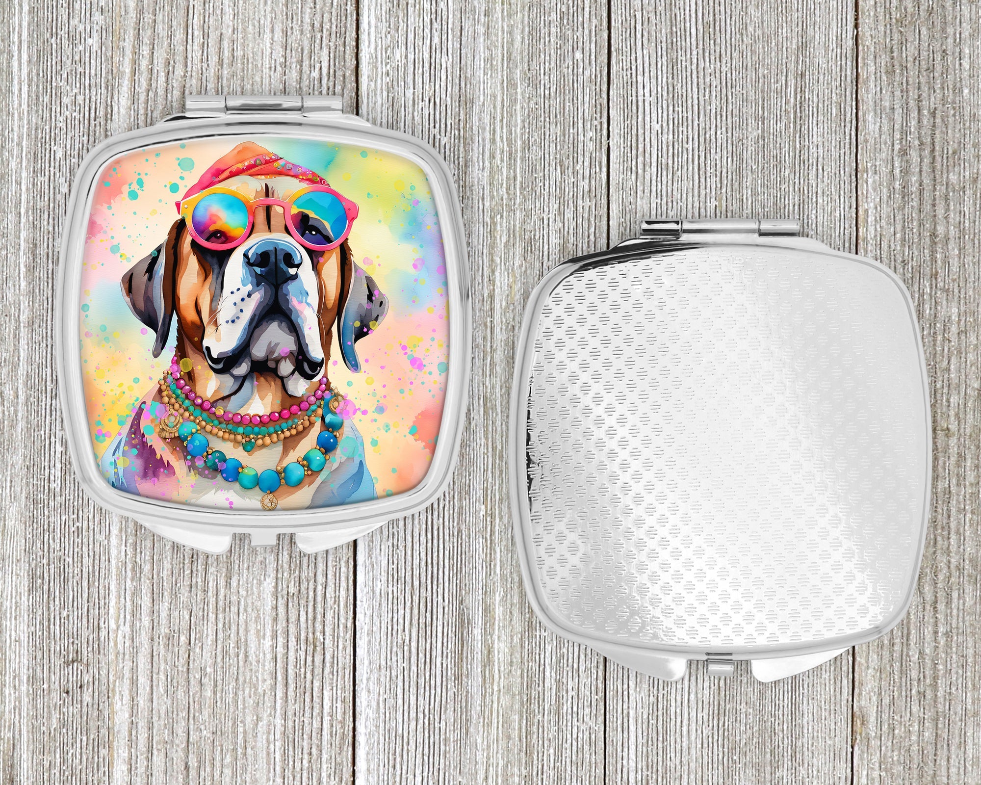 Mastiff Hippie Dawg Compact Mirror Decorative Travel Makeup Mirror for Women Girls Gifts Pocket Makeup Mirror Folding Handheld