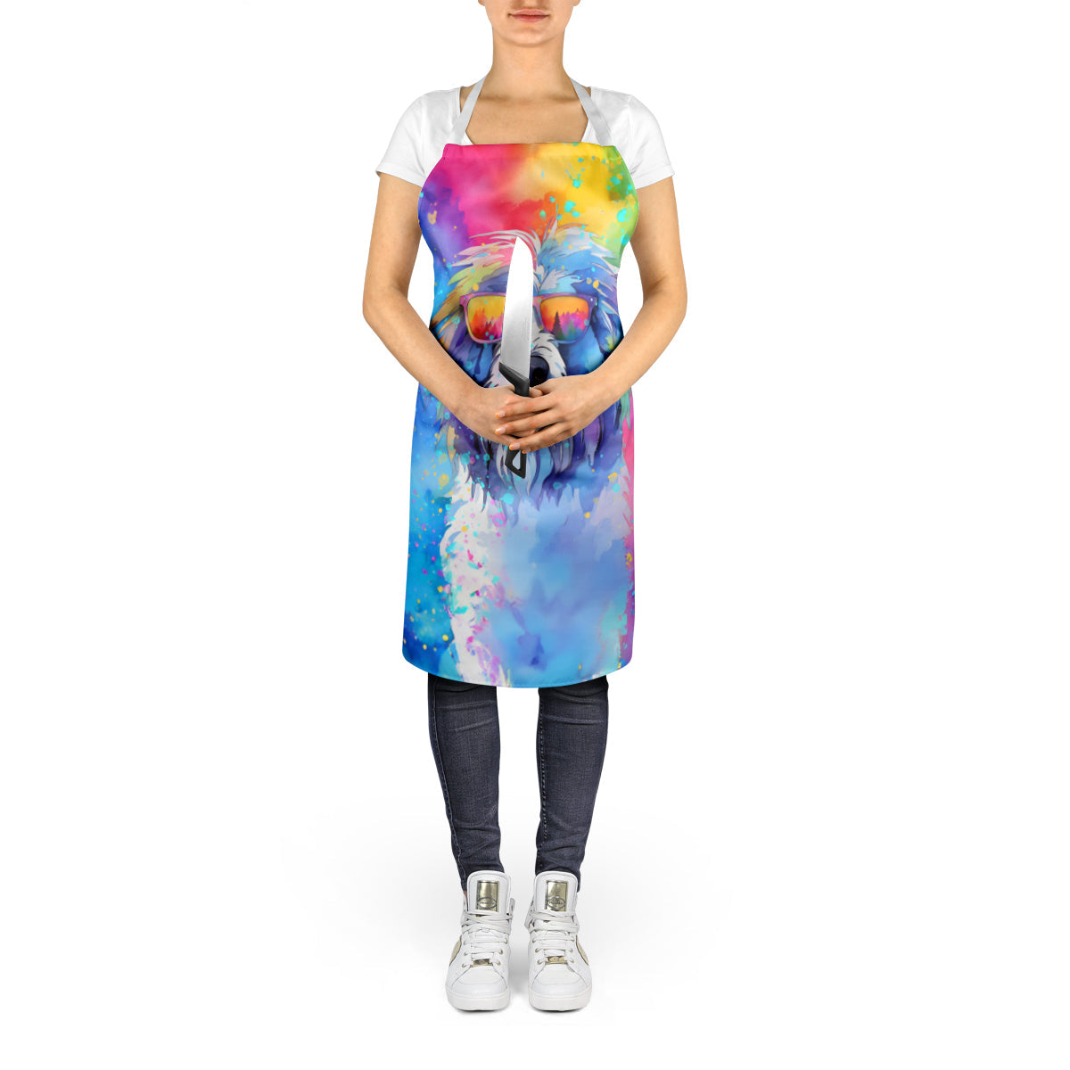 Old English Sheepdog Hippie Dawg Apron Cooking Kitchen Server Baking Crafts Gardening for Adult Women Men, Unisex, Large, Multicolor
