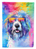 Old English Sheepdog Hippie Dawg House Flag 28x40 Porch Sleeve Pole Decorative Outside Yard Banner Artwork Wall Hanging, Polyester
