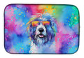 Old English Sheepdog Hippie Dawg Dish Drying Mat Absorbent Dish Drying Mat Pad for Kitchen Counter Dish Drainer Mat for Countertop, 14 x 21", Multicolor