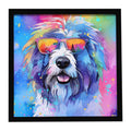 Old English Sheepdog Hippie Dawg Framed Metal Print Bathroom, Kitchen, Office, Home Decor Wall Art Ready to Hang, Square, 8X8
