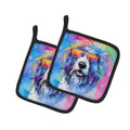 Old English Sheepdog Hippie Dawg Pot Holder Set of 2 Heat Resistant Quilted Hot Pads 7.5 x 7.5 Inch, Insulated Kitchen Trivets for Cooking & Baking