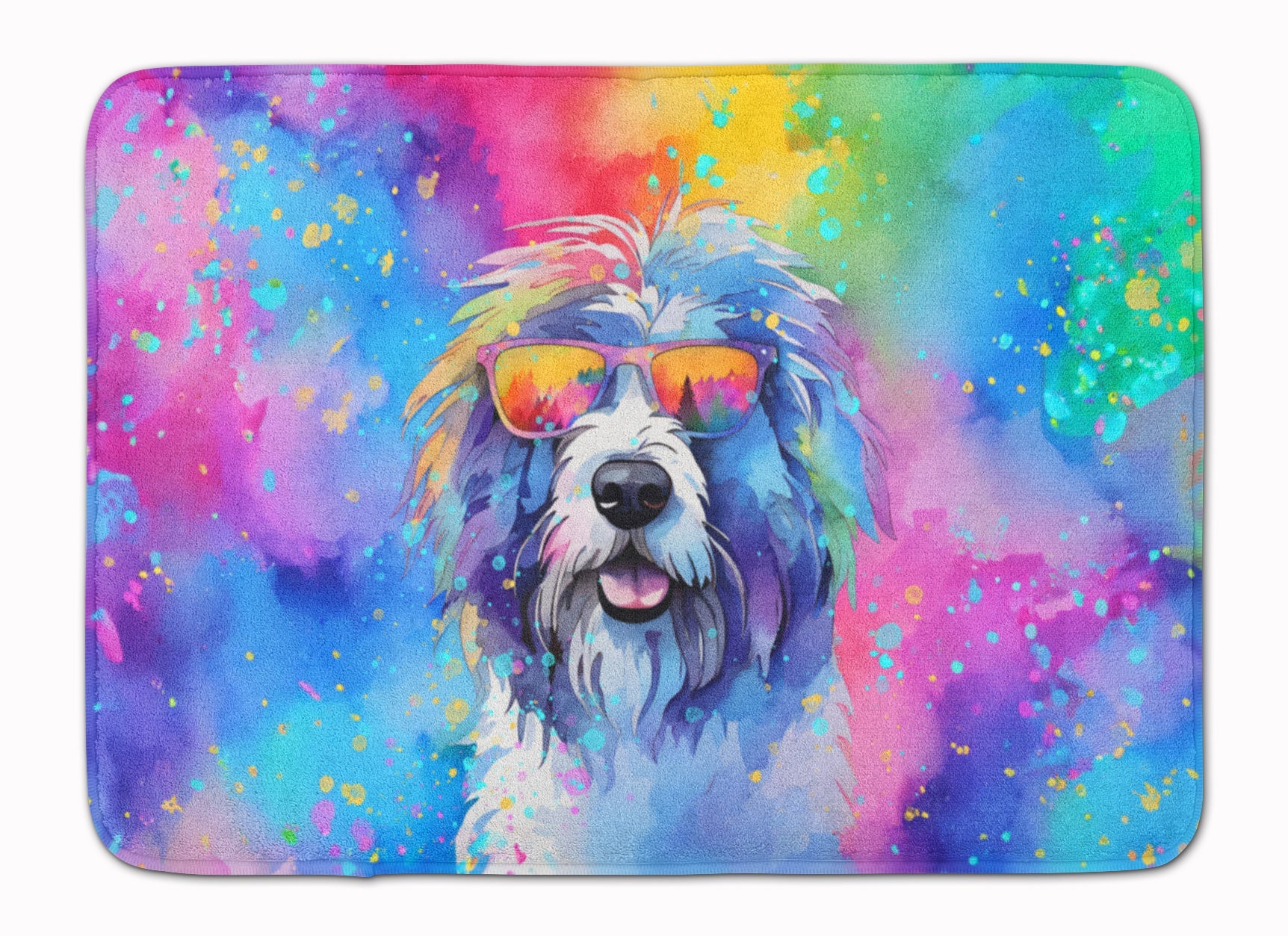 Old English Sheepdog Hippie Dawg Memory Foam Kitchen Mat Machine Washable Anti-Fatigue Cushion Comfort Bath or Kitchen Rug