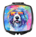 Old English Sheepdog Hippie Dawg Compact Mirror Decorative Travel Makeup Mirror for Women Girls Gifts Pocket Makeup Mirror Folding Handheld