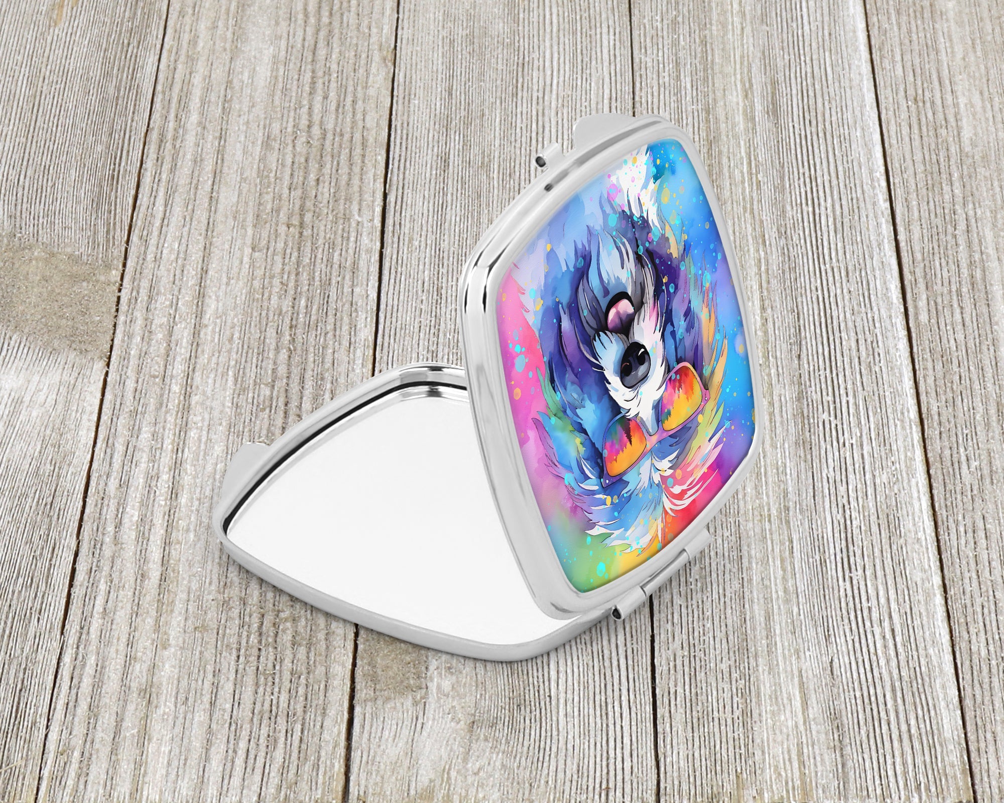 Old English Sheepdog Hippie Dawg Compact Mirror Decorative Travel Makeup Mirror for Women Girls Gifts Pocket Makeup Mirror Folding Handheld