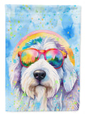 Old English Sheepdog Hippie Dawg House Flag 28x40 Porch Sleeve Pole Decorative Outside Yard Banner Artwork Wall Hanging, Polyester
