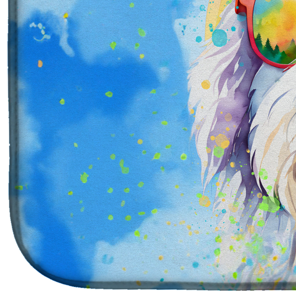 Old English Sheepdog Hippie Dawg Dish Drying Mat Absorbent Dish Drying Mat Pad for Kitchen Counter Dish Drainer Mat for Countertop, 14 x 21", Multicolor