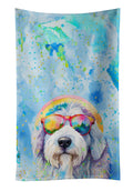 Old English Sheepdog Hippie Dawg Kitchen Towel Velour Plush Front and Cotton Loop Back Machine Washable