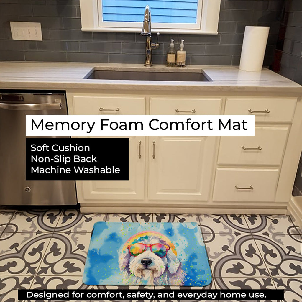Old English Sheepdog Hippie Dawg Memory Foam Kitchen Mat Machine Washable Anti-Fatigue Cushion Comfort Bath or Kitchen Rug