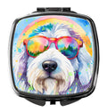 Old English Sheepdog Hippie Dawg Compact Mirror Decorative Travel Makeup Mirror for Women Girls Gifts Pocket Makeup Mirror Folding Handheld