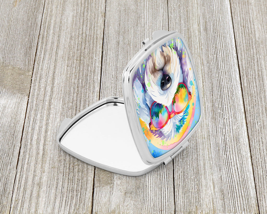 Old English Sheepdog Hippie Dawg Compact Mirror Decorative Travel Makeup Mirror for Women Girls Gifts Pocket Makeup Mirror Folding Handheld