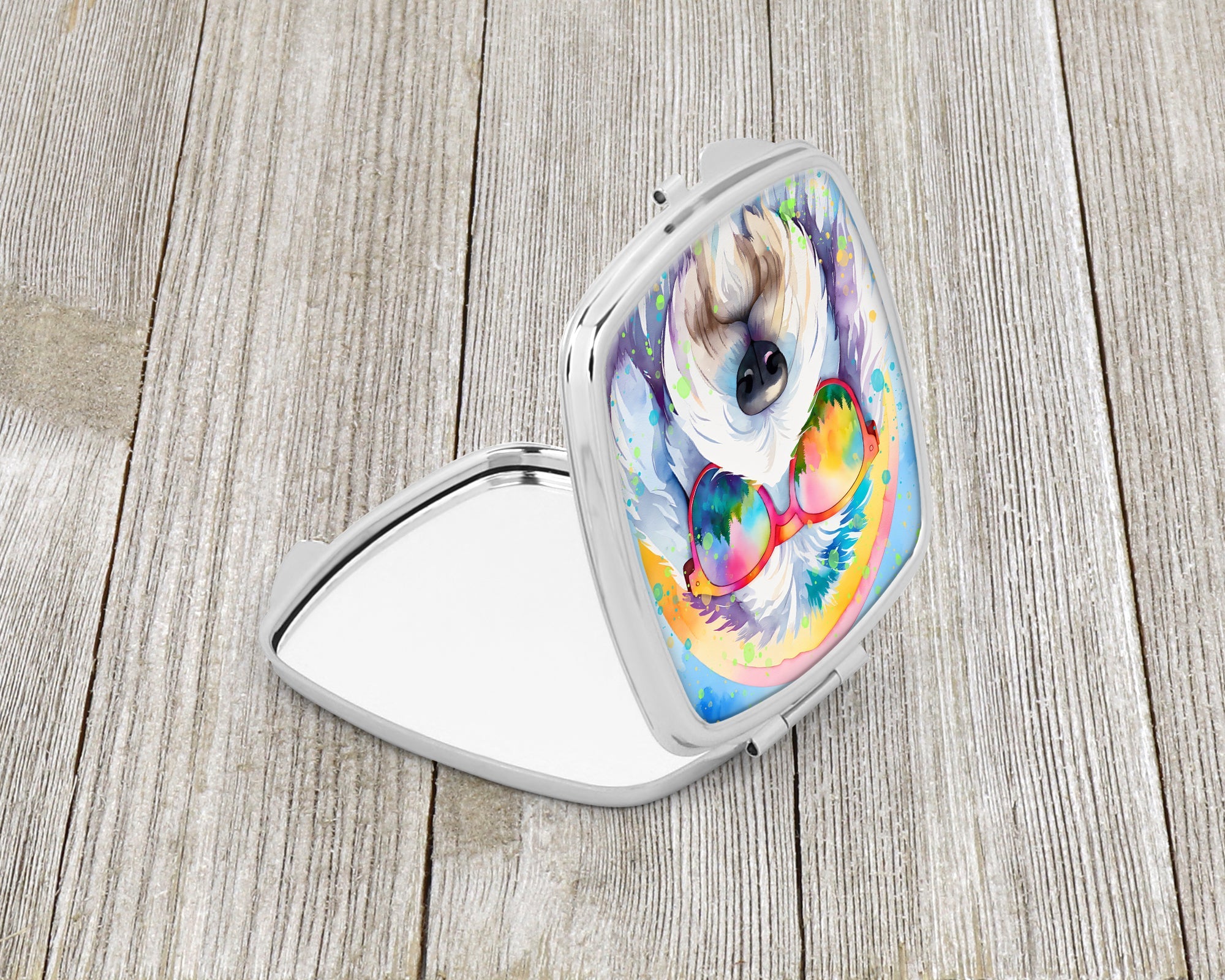 Old English Sheepdog Hippie Dawg Compact Mirror Decorative Travel Makeup Mirror for Women Girls Gifts Pocket Makeup Mirror Folding Handheld