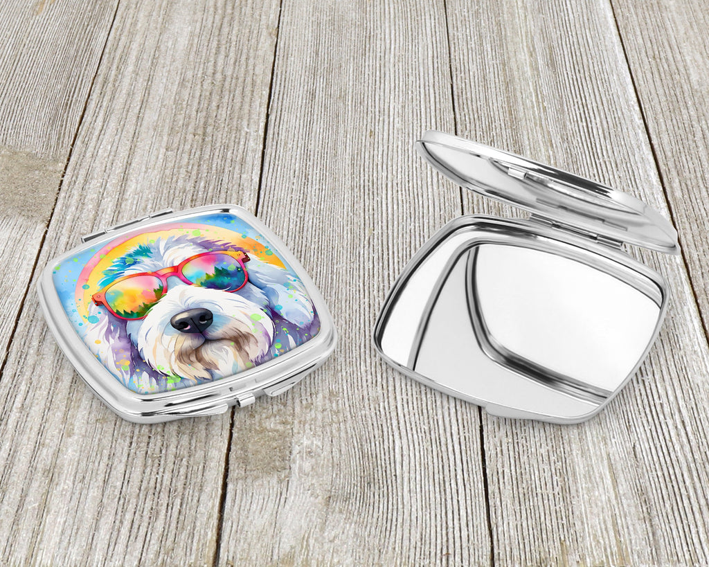 Old English Sheepdog Hippie Dawg Compact Mirror Decorative Travel Makeup Mirror for Women Girls Gifts Pocket Makeup Mirror Folding Handheld